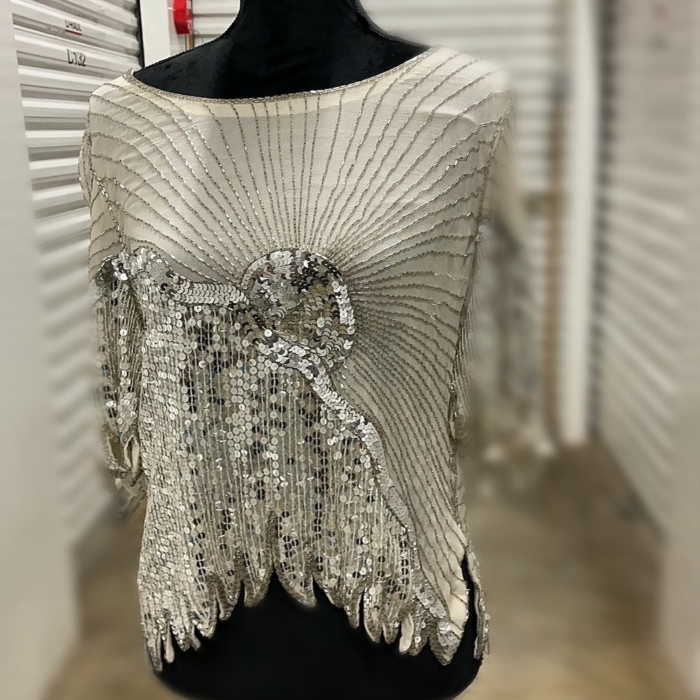 VINTAGE - Original 100% silk and sequin scalloped blouse. Rare find!